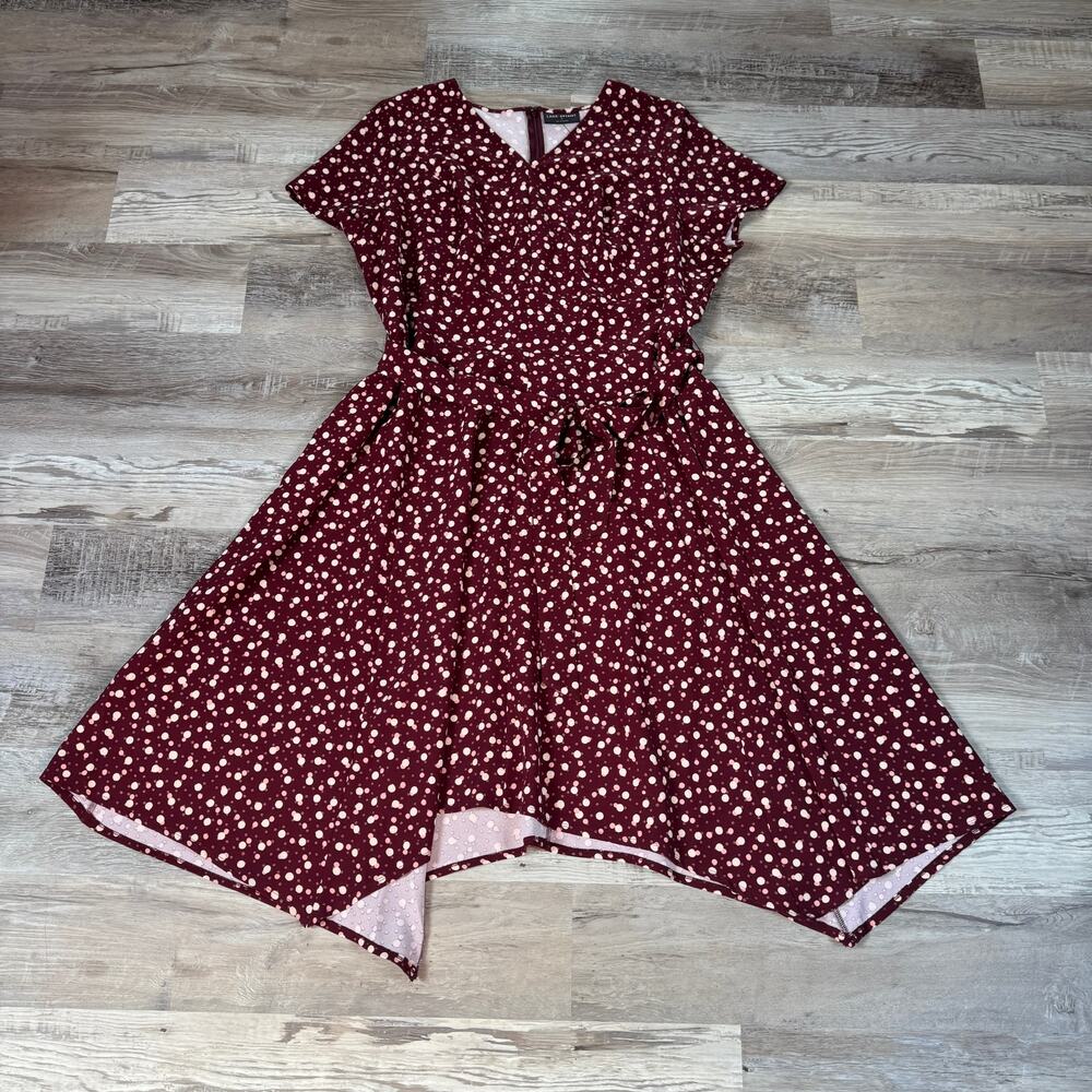NWT Lane Bryant Burgundy Polka Dot Midi Dress Handkerchief Hem 22